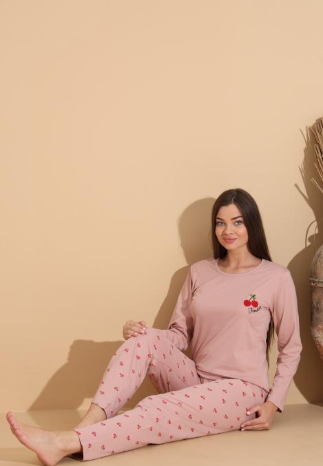 Pijama Dama „Fredom" ,Pantaloni si Maneca Lunga,Culoare Roz Deschis, Engros